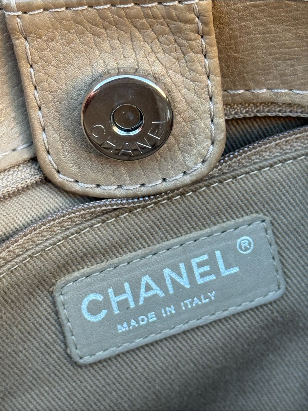 Chanel Tan Quilted Calfskin Bag w/ Three Pockets & Silver Hardware - Picture 6 of 9